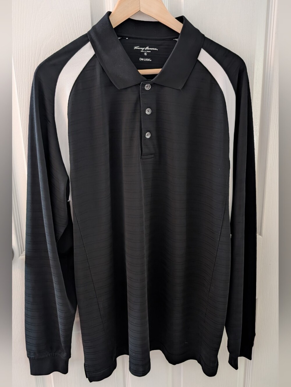 Tommy Armour Black Long-Sleeve Polo with White Shoulder Stripes Size XL